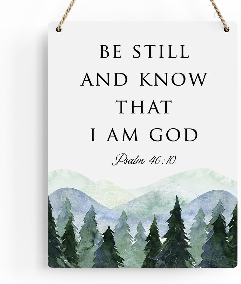 BELLOWDEER Inspirational Decor Be Still and Know That I am God Psalm 46:10 Christian Gifts Bible Verse Wall Art Scripture Wooden Hanging Sign for Modern Home Office Bathroom Bedroom Decoration 8 x 10 Inches - Image 1